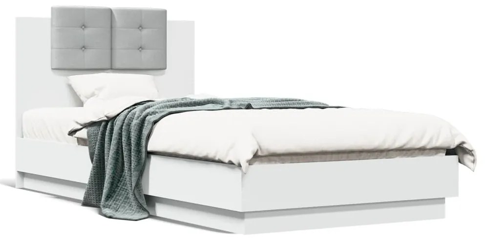 vidaXL Estrutura de cama com cabeceira e luzes LED 75x190 cm branco