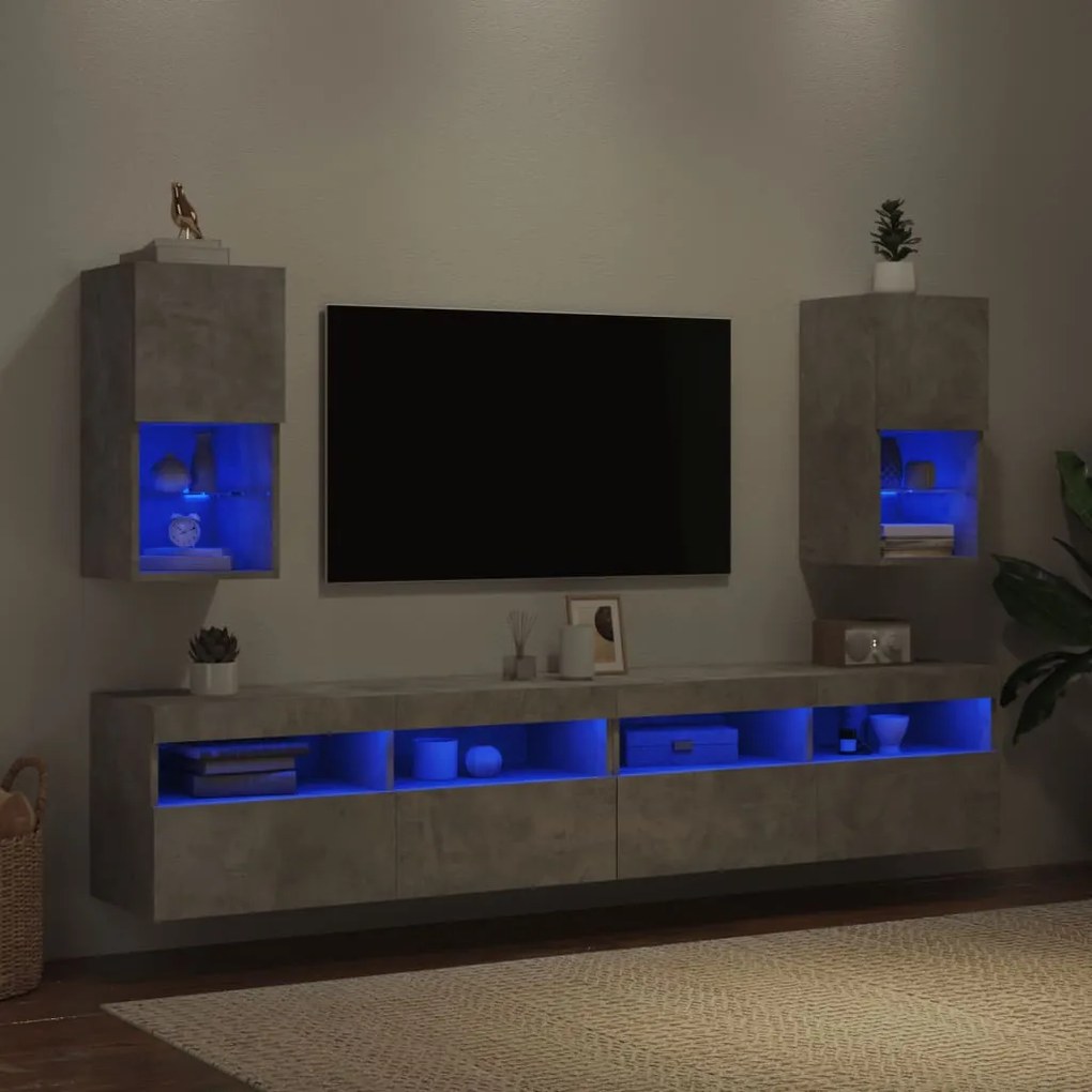 Móveis de TV com luzes LED 2 pcs 30,5x30x60 cm cinzento cimento