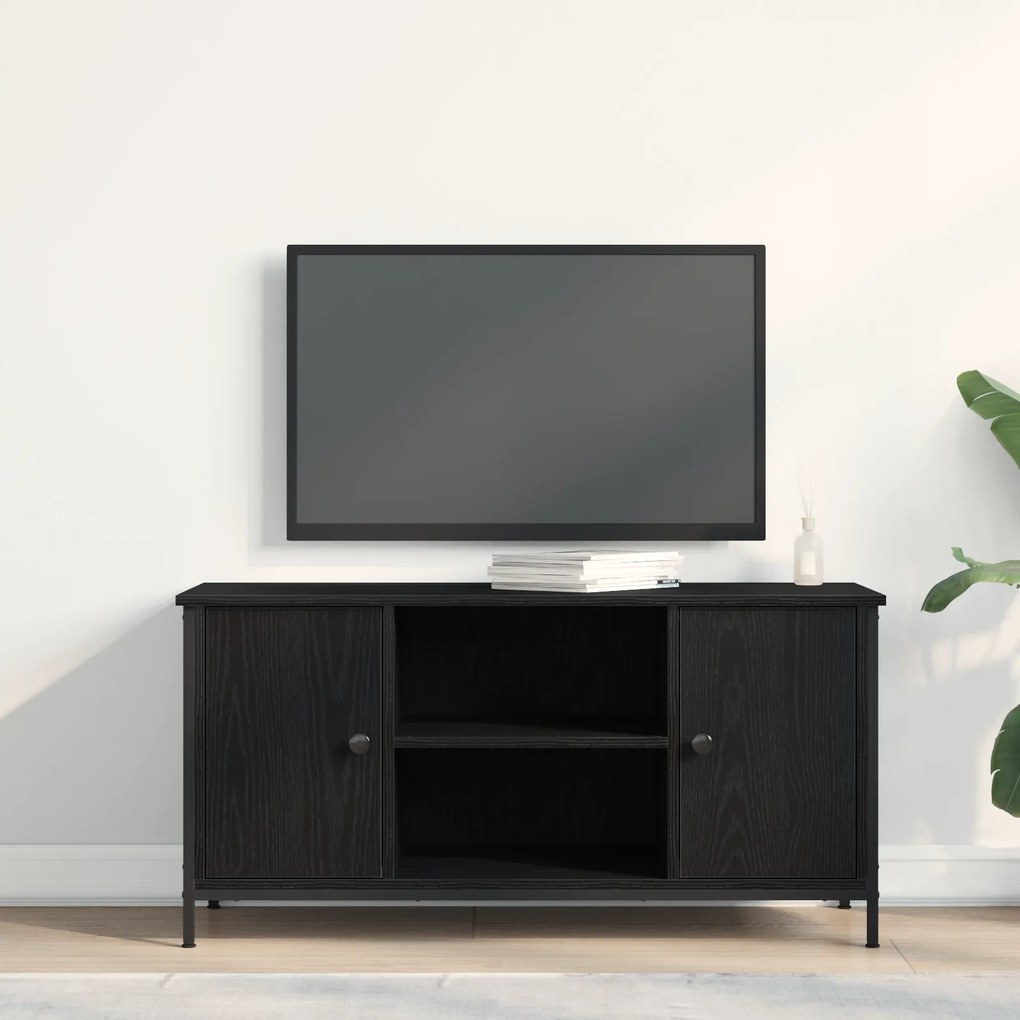 Armário de TV vidaXL Carvalho Preto 100x40x50 cm Madeira e Aço
