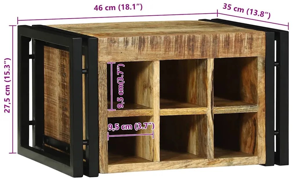Apoio de Vinho 46x35x27,5 cm em Madeira Sólida de Mangueira Resistente
