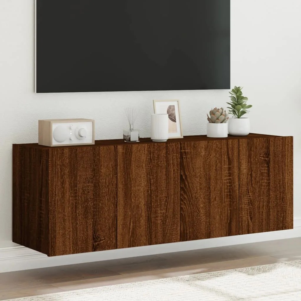 Móveis de parede para TV com luzes LED 2 pcs carvalho castanho
