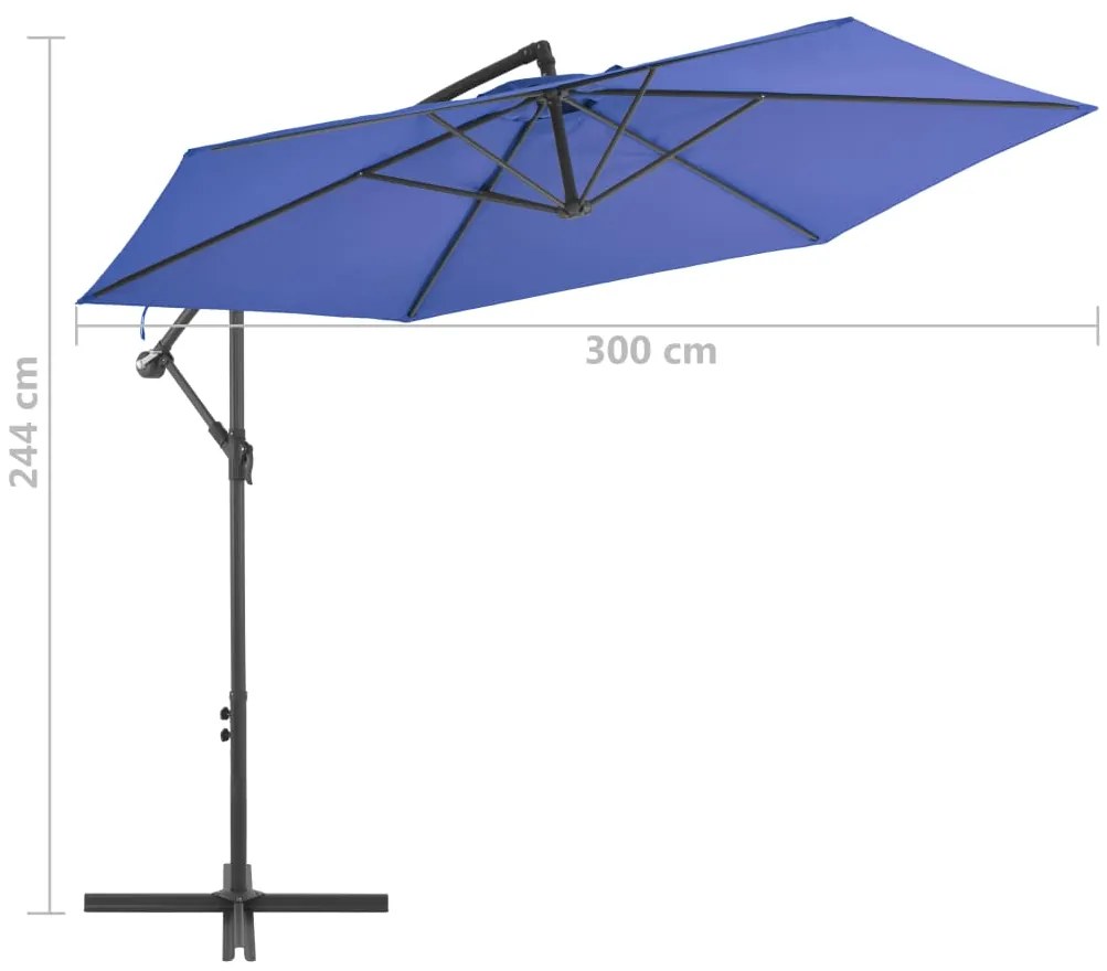 Guarda-sol de jardim cantilever c/ poste alumínio 300 cm azul