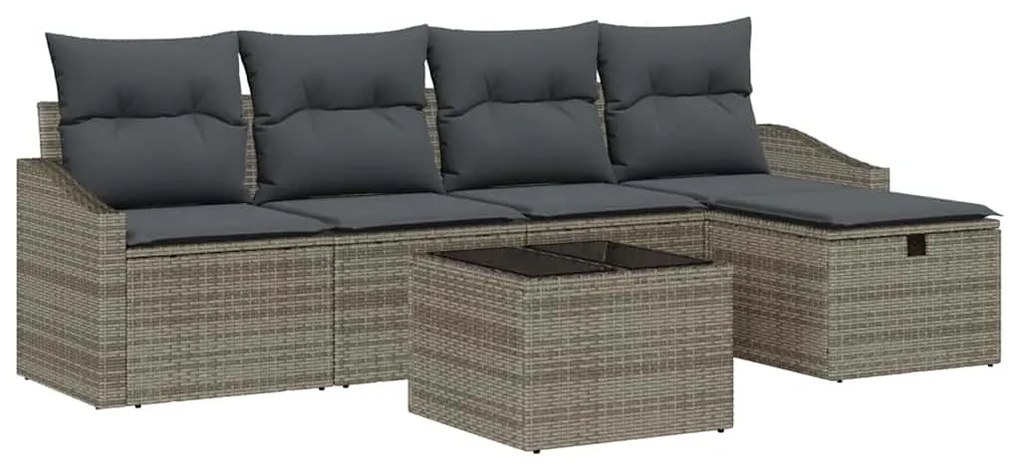 Conjunto de Sofá de Jardim com 6 Peças e Almofadas Cinzas em Rattan Si