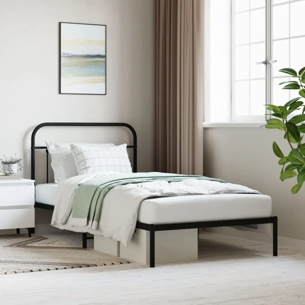 vidaXL Estrutura de cama com cabeceira 107x203 cm metal preto