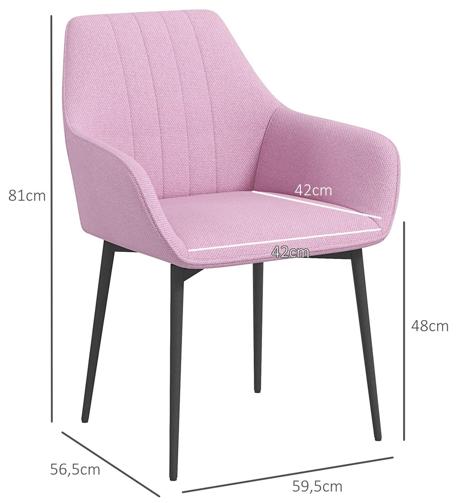 Conjunto de 2 Cadeiras de Sala de Jantar Estofadas em Linho com Encosto e Pés de Metal 59,5x56,5x81 cm Rosa