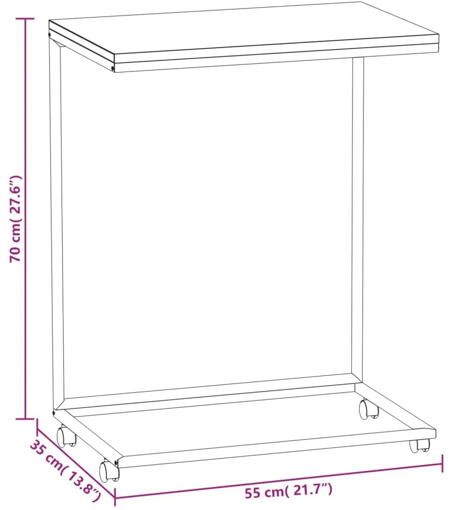 Mesa de apoio c/ rodas 55x35x70 cm derivados de madeira preta