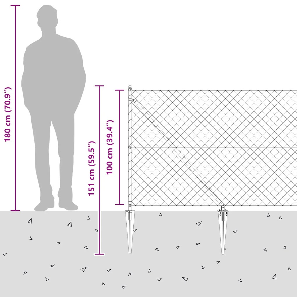 Cerca de Corrente com 7 Postes Espirais 1x10 m Aço Galvanizado