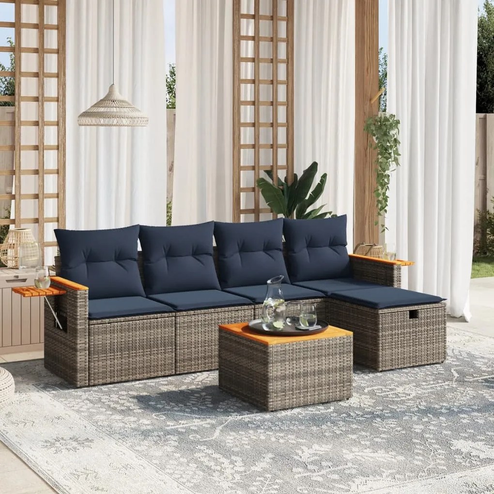 vidaXL 6 pcs conjunto sofás p/ jardim c/ almofadões vime PE cinzento