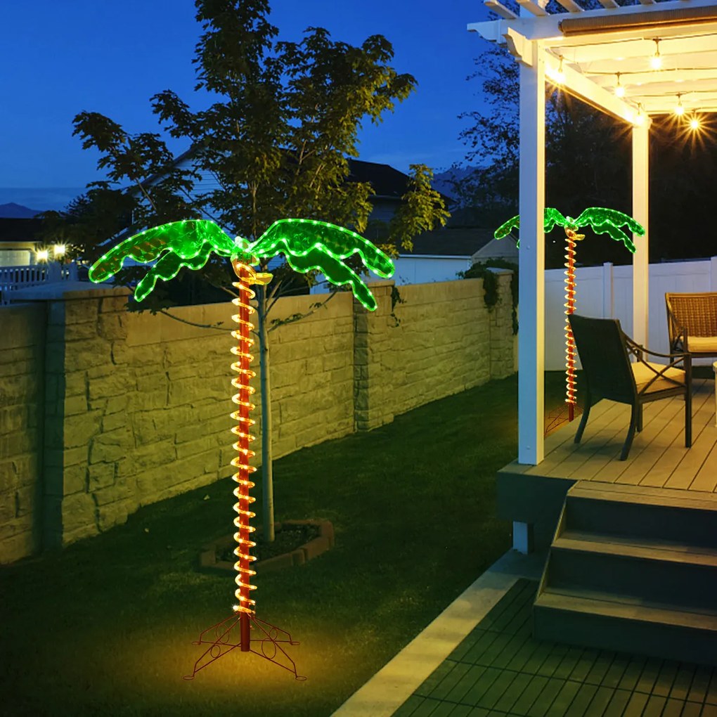 Palmeira Tropical Artificial com Led 154 cm Palmeira Iluminada Realista com Luzes Base Decorativa Dobrável para Casa Festas de Natal