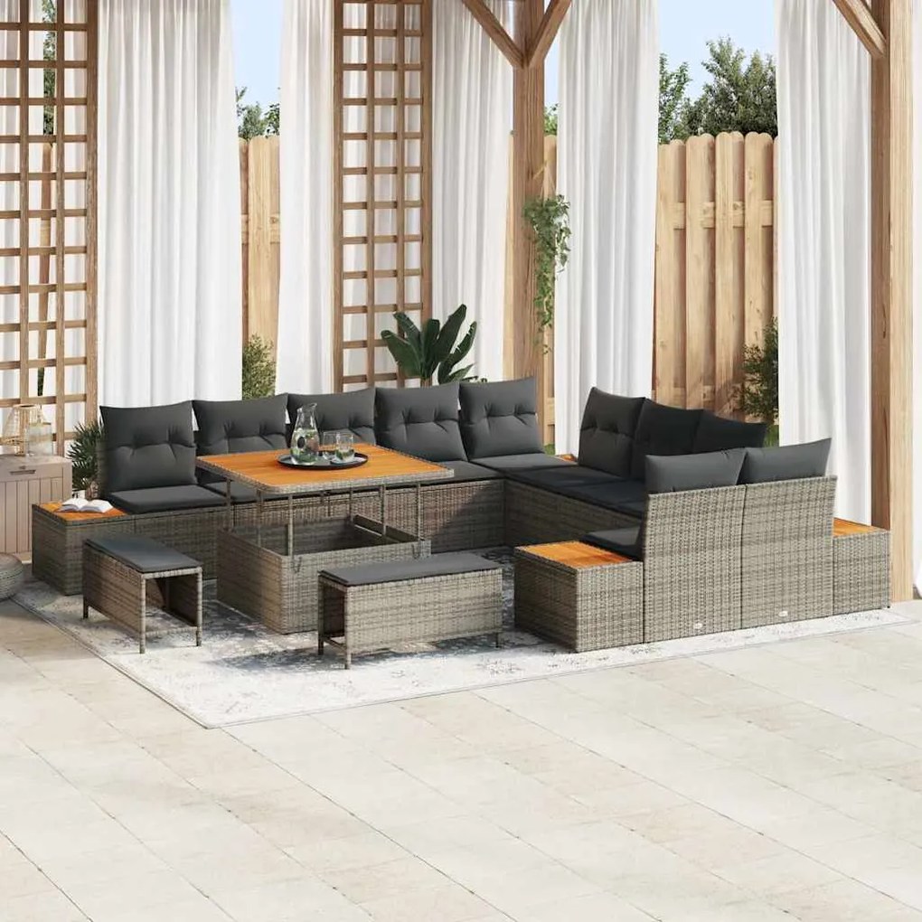 Conjunto de Sofá de Jardim vidaXL com Almofadas Cinza Rattan Sintético Acácia