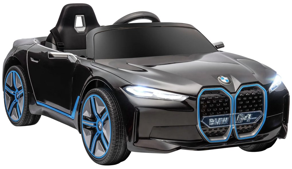 HOMCOM Carro Elétrico para Crianças BMW i4 12V com Controlo Remoto Música MP3 Ecrã Luzes e Cinto de Segurança 115x67x45 cm Preto