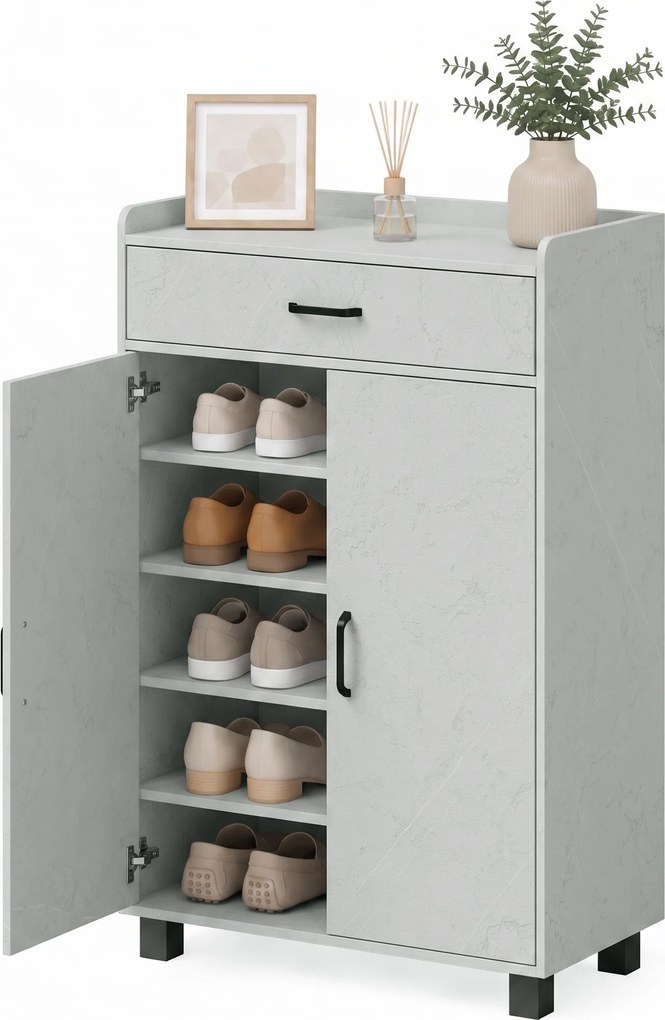 Sapateira, Móvel para Sapatos com 2 Portas, 62,5 x 35 x 95 cm, Prateleiras Reguláveis, Cinzento