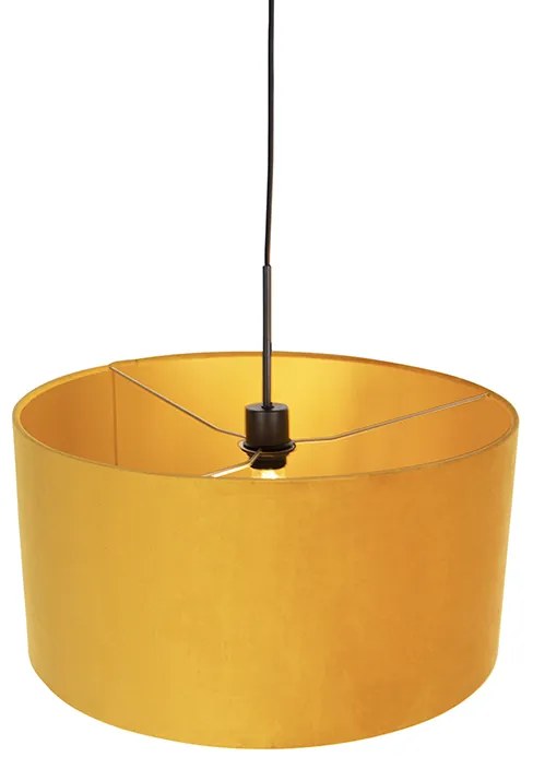 Candeeiro de suspensão preto com abajur de veludo amarelo dourado 50 cm - Combi Country / Rústico
