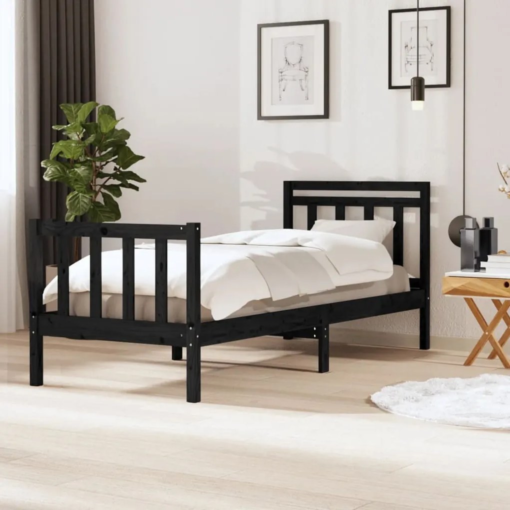 vidaXL Estrutura de cama 100x200 cm madeira maciça preto