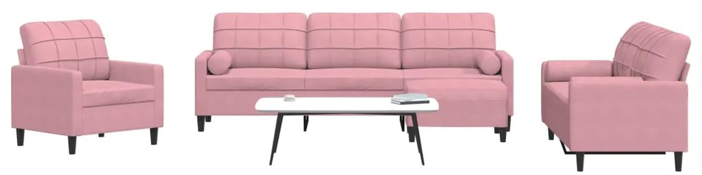 4 pcs conjunto de sofás com almofadões e rolos veludo rosa