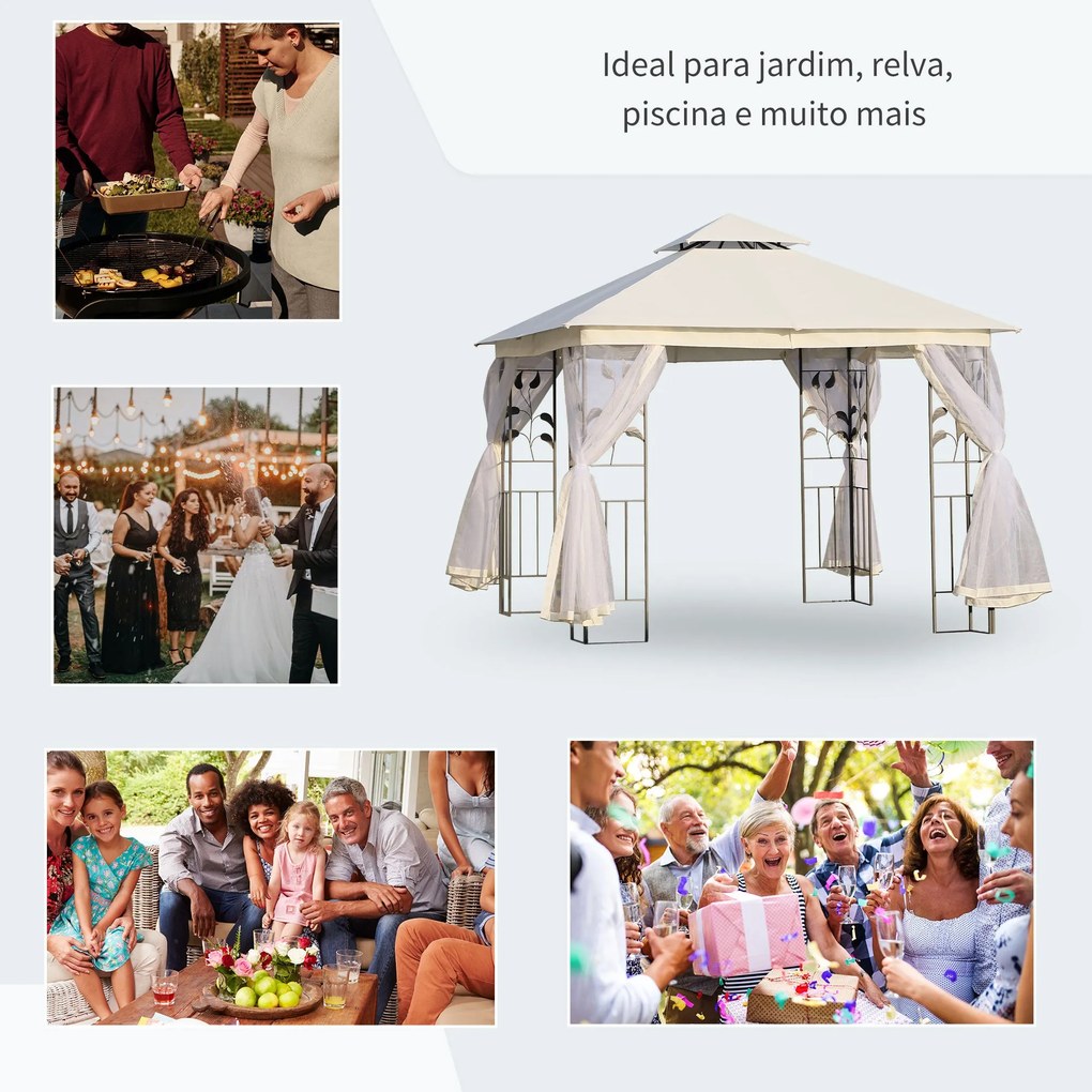 Pérgola de Jardim 300x300x280 cm Pérgola de Exterior com Teto Duplo Mo