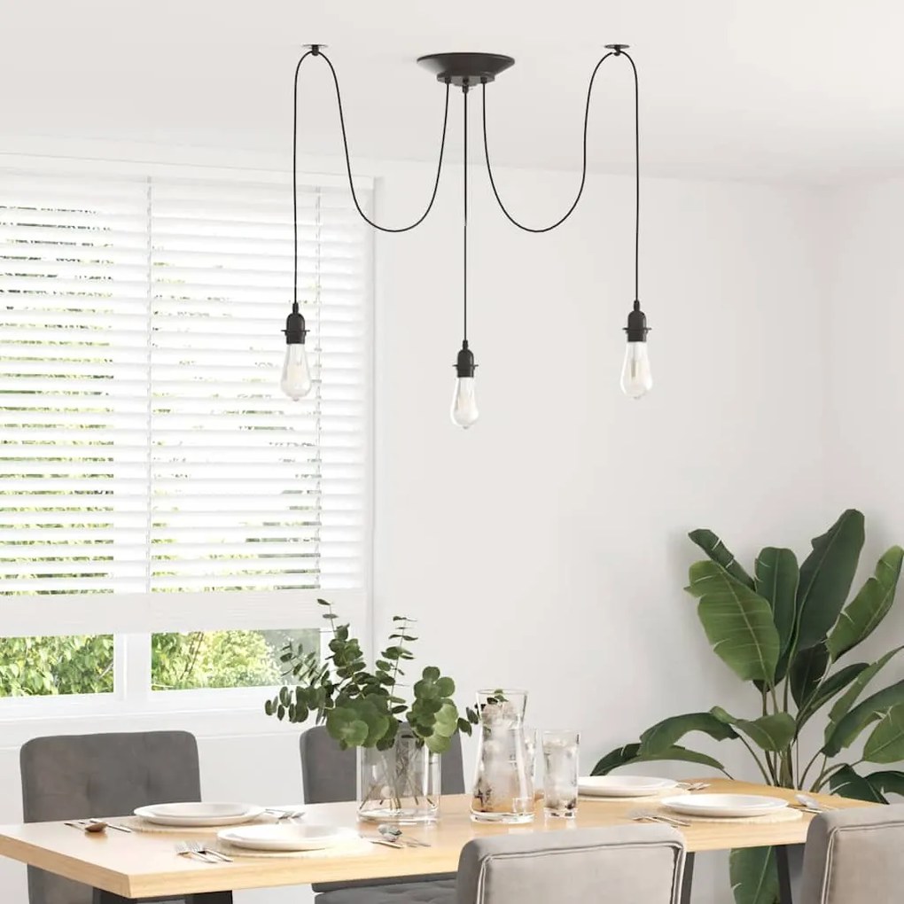 Candeeiro suspenso com 3 porta-lâmpadas E27 metal preto