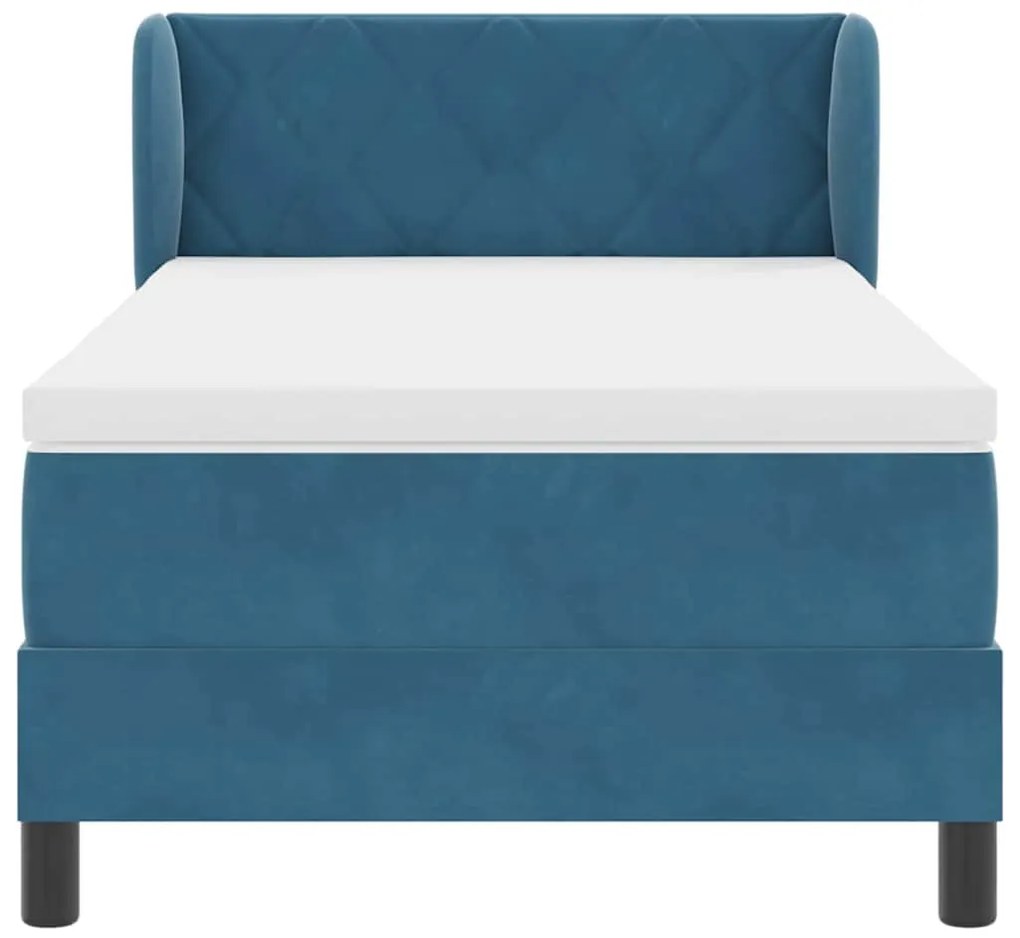 Cama Box Spring com Colchão Azul Escuro 100x200 cm em Veludo
