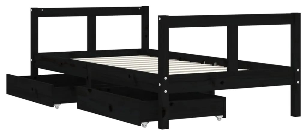 Estrutura cama infantil c/ gavetas 80x160 cm pinho maciço preto