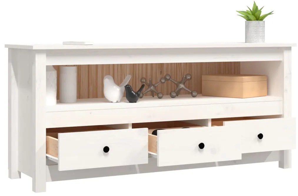 Móvel de TV 114x35x52 cm madeira de pinho maciça branco