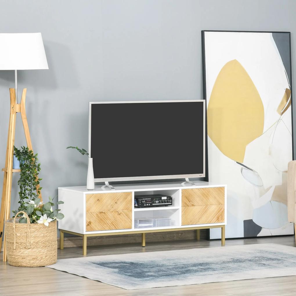 Móvel de TV Mesa da sala de estar para televisão de até 60 polegadas com prateleiras e armários com portas fechamento de pop-up 120x40x44,6 cm Branco