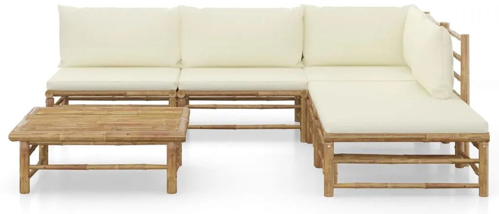 6 pcs conj. lounge p/ jardim em bambu c/ almofadões branco nata