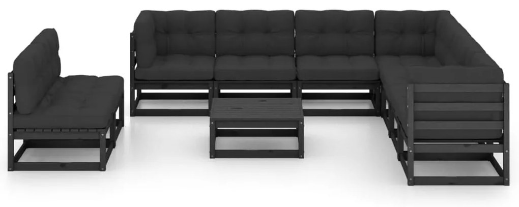 10 pcs conjunto longue jardim c/ almofadões pinho maciço preto