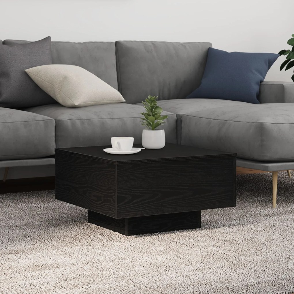 Mesa de Centro vidaXL com Luzes LED Carvalho Preto 55x55x31 cm