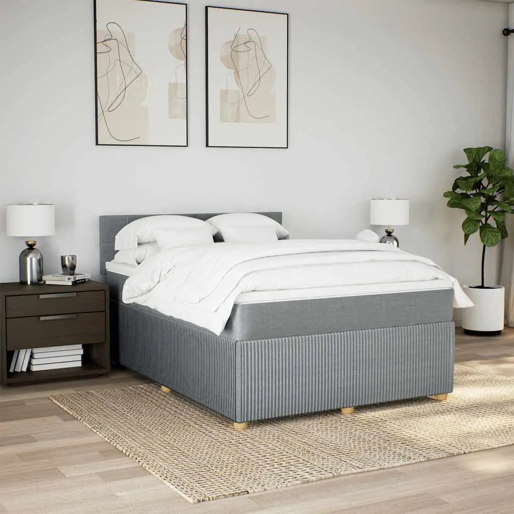 Cama com molas/colchão 160x200 cm tecido cinzento-claro
