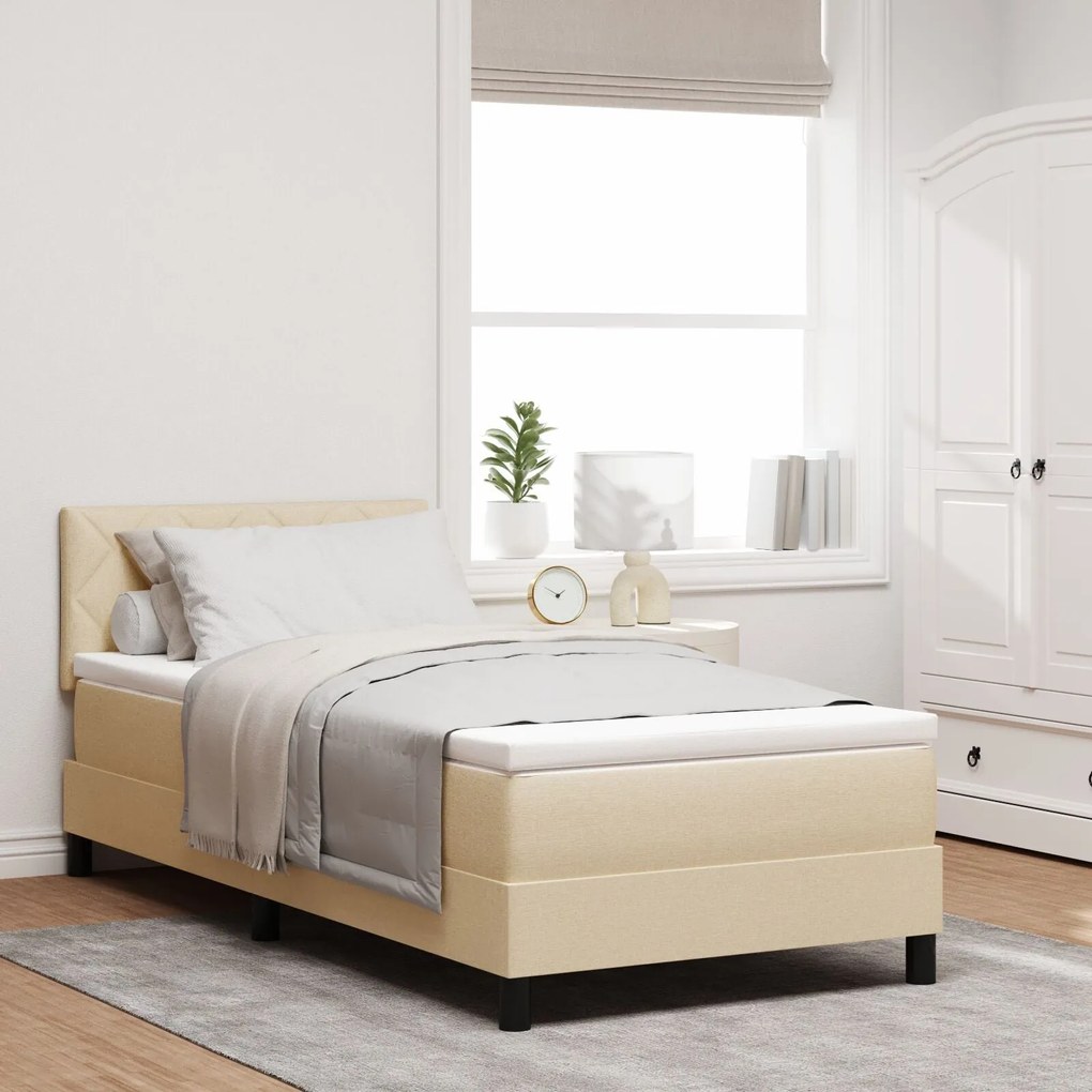 Cama Box com Colchão & LED Creme 90x190 cm Tecido
