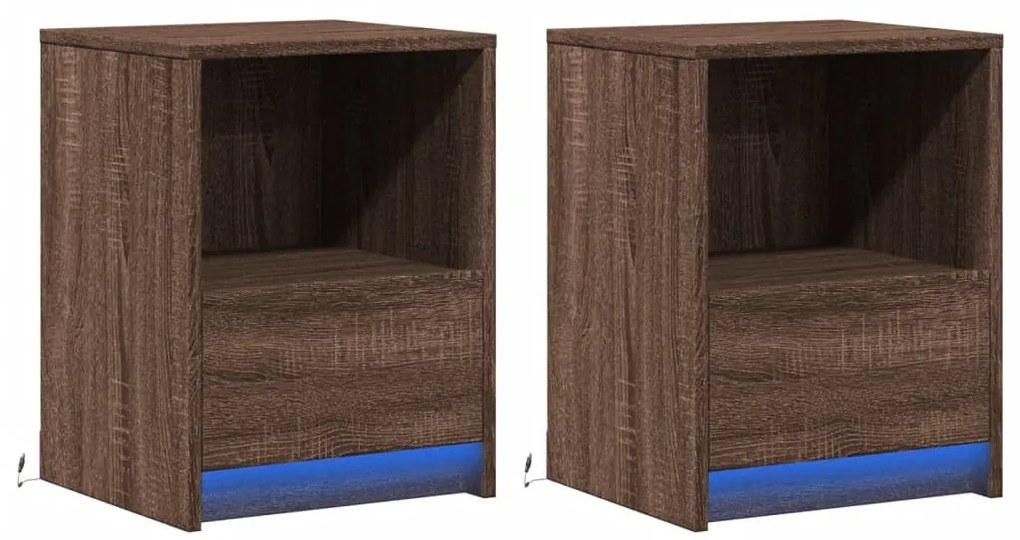Mesas cabeceira LEDs 2 pcs derivados madeira carvalho castanho