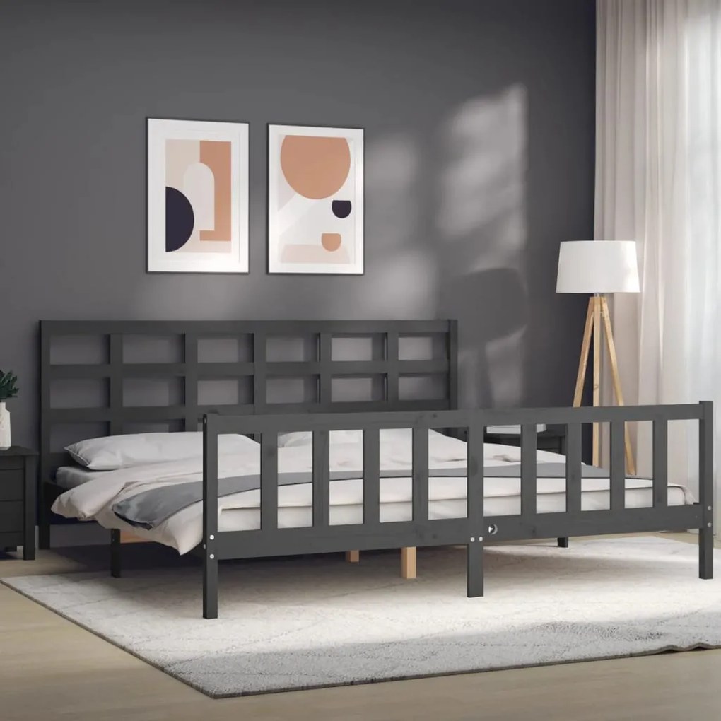 Estrutura de cama com cabeceira 200x200 cm madeira maciça cinza