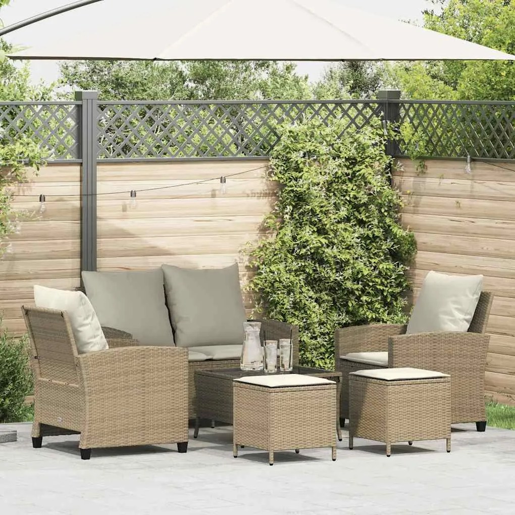 vidaXL 6 pcs conjunto de sofás p/ jardim com almofadões vime PE bege