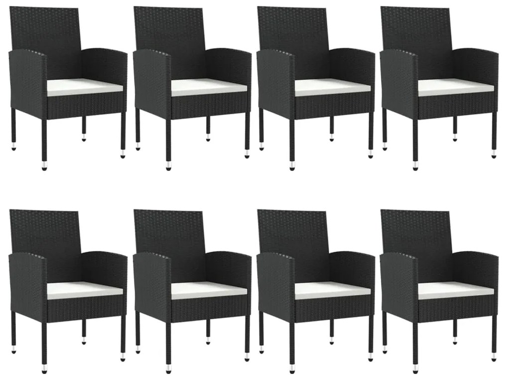 9 pcs conjunto de jantar para jardim vime PE e aço preto