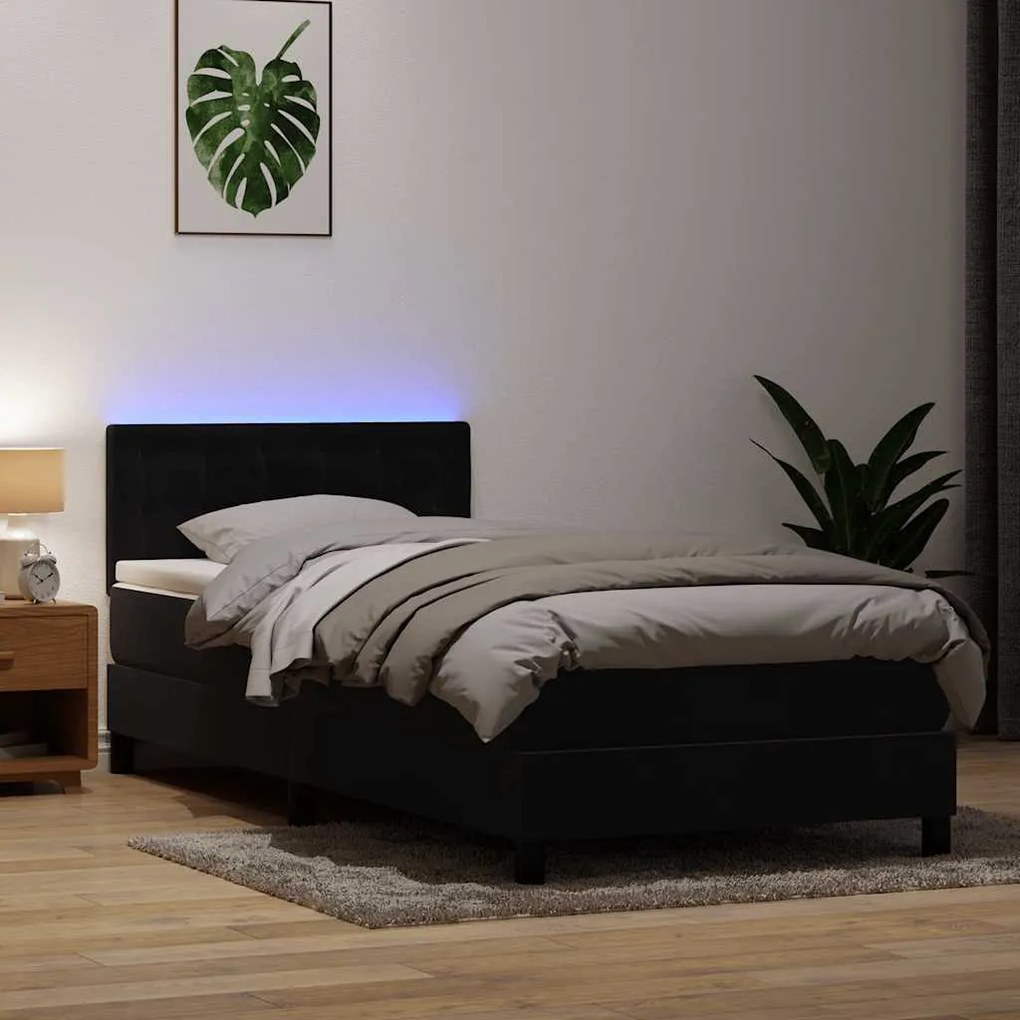 vidaXL Cama box spring c/ colchão e LED preto 80x210 cm veludo