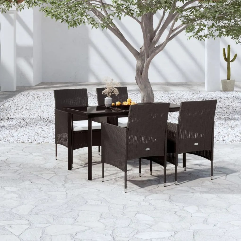 5 pcs conjunto de jantar p/ jardim c/ almofadões preto