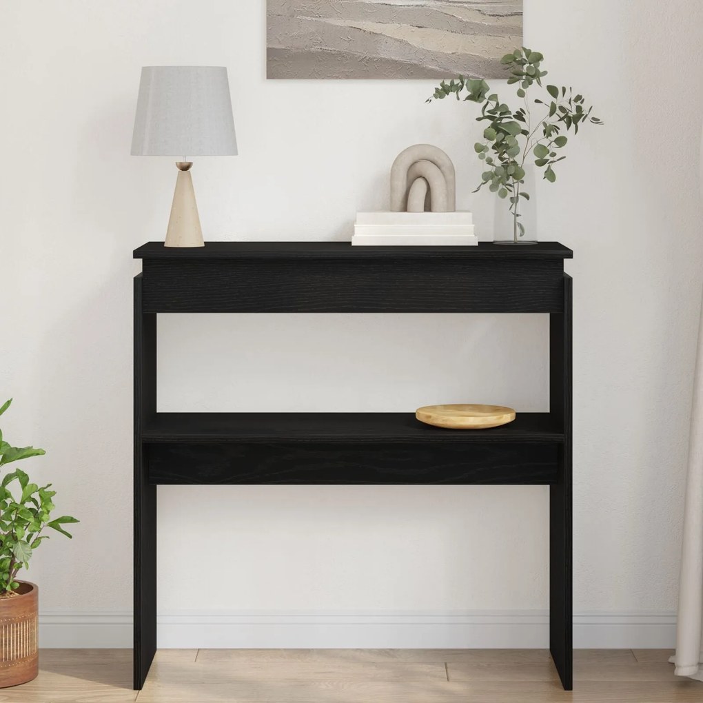 Mesa de Consola vidaXL Preta em Carvalho 80x30x80 cm em Madeira de Eng