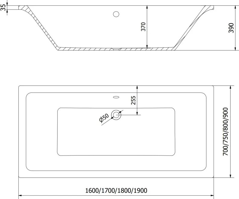 Mexen Cube banheira retangular 170 x 75 cm com revestimento, branca - 55051707500X