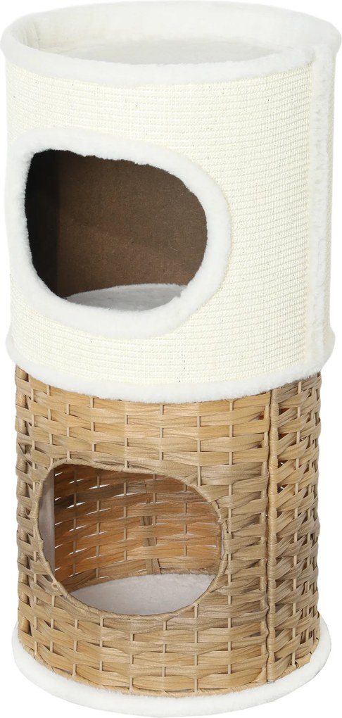 Compartimento aberto para gatos de interior com 3 níveis, torre para gatos com arranhador de sisal Ø 40 x 80 cm, creme