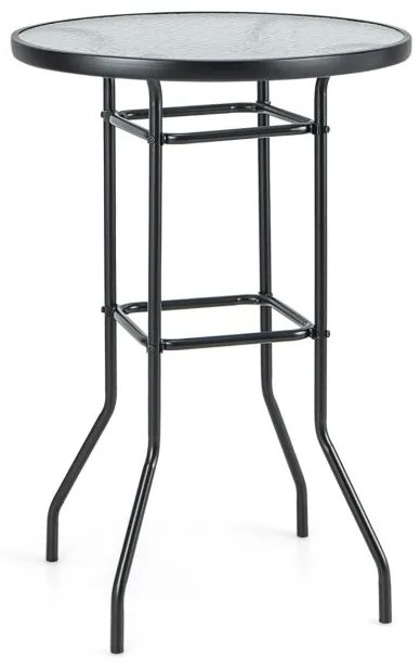 Mesa de Bar de jardim redonda com tampo de vidro temperado e estrutura metálica resistente a cargas de 50 kg 68 x 68 x 97 cm