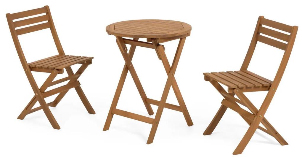 Kave Home - Set de exterior Elisia de mesa e 2 cadeiras dobráveis de madeira maciça de acácia FSC 100%