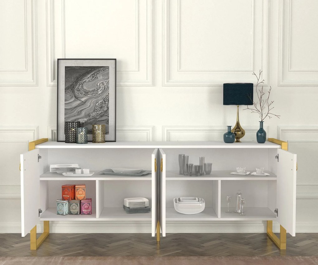 Aparador Lost – Branco e Dourado (180 x 77,6 x 44,5 cm) | Elegância e