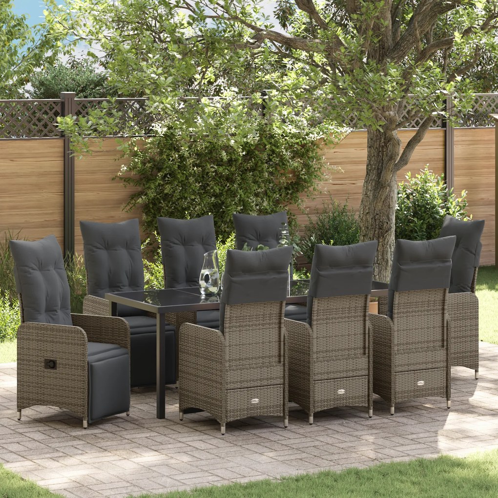 vidaXL Conjunto de Jantar de Jardim 9 Peças com Almofadas Bege Rattan Polimérico