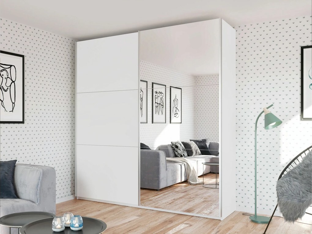 Roupeiro Honolulu 232, Branco, 244x225x65cm, Portas para roupeiro: Deslizante, Número de prateleiras: 9, Número de prateleiras: 9