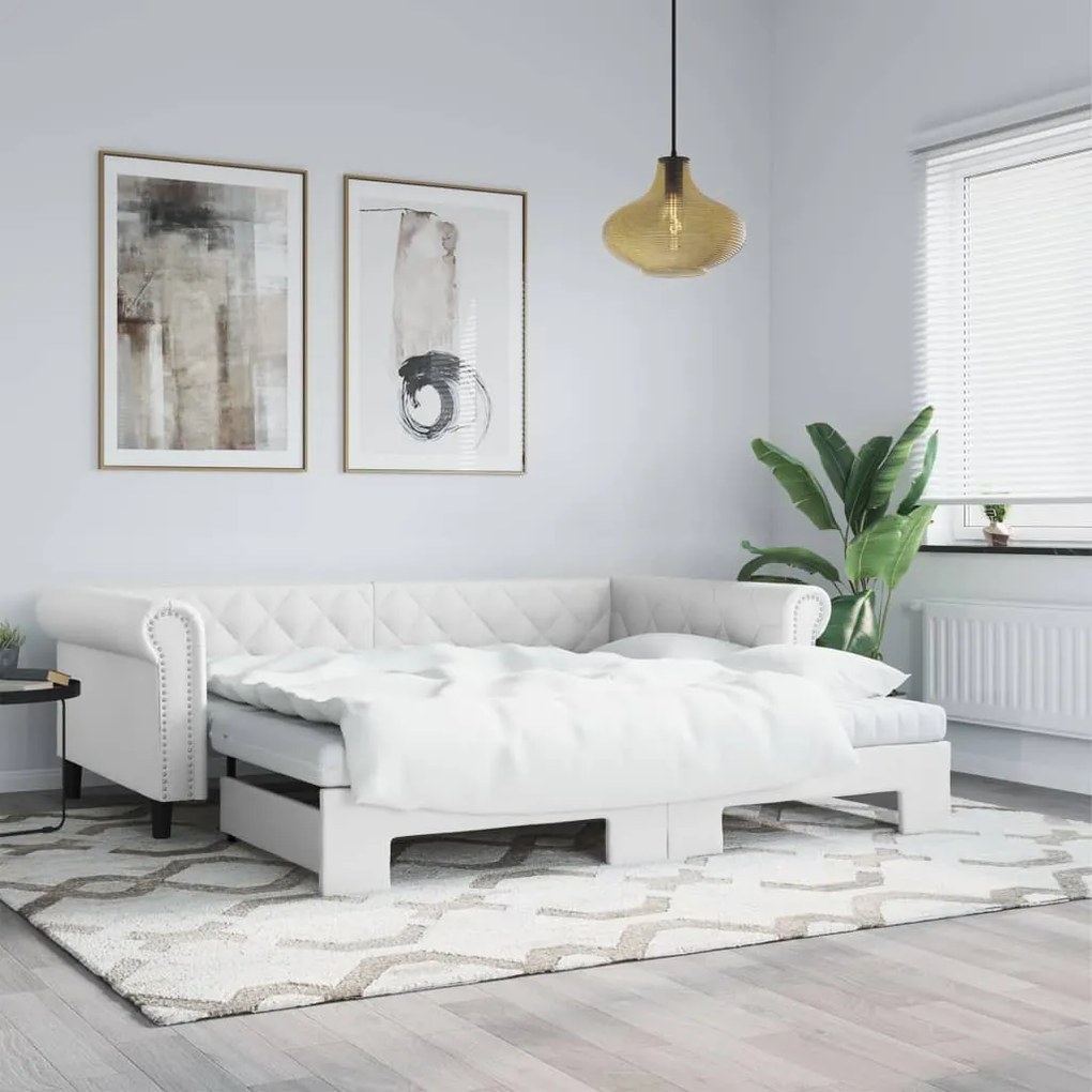 vidaXL Sofá-cama com gavetão 90x200 cm couro artificial branco