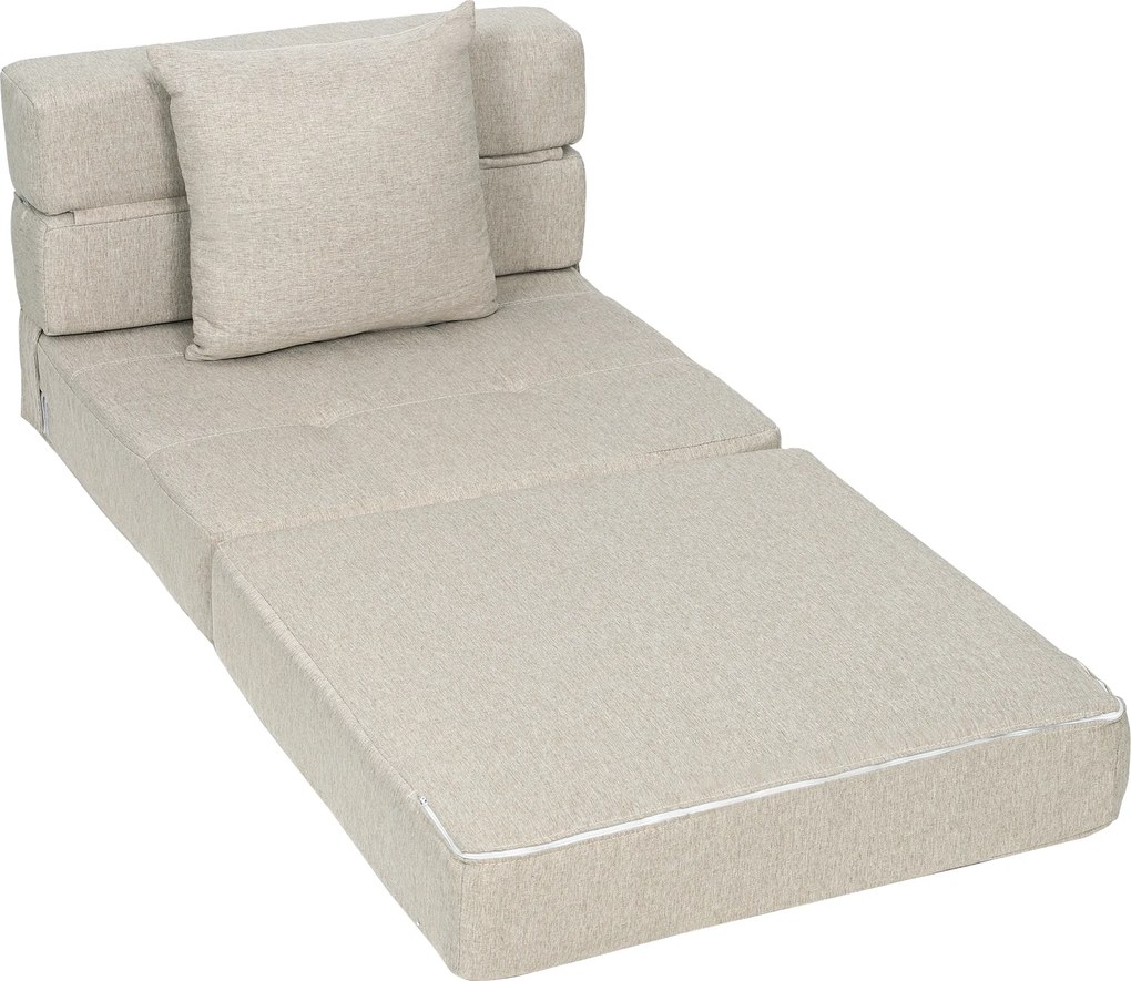 Poltrona-sofá-cama convertível de 1 lugar com 1 almofada com capa removível, tecido bege