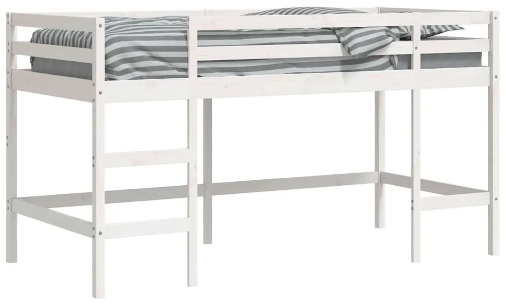 Cama alta p/ criança c/ escada 90x200 cm pinho maciço branco
