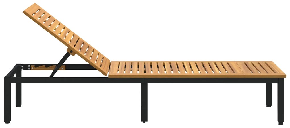 Espreguiçadeira Preta 200x55x35 cm Madeira Acácia Maciça