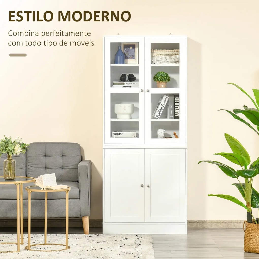 Vitrine para Sala de Estar Estante de Livros com 4 Portas e Prateleiras Superiores com Altura Ajustável Estilo Moderno Multiúso para Cozinha Escritóri