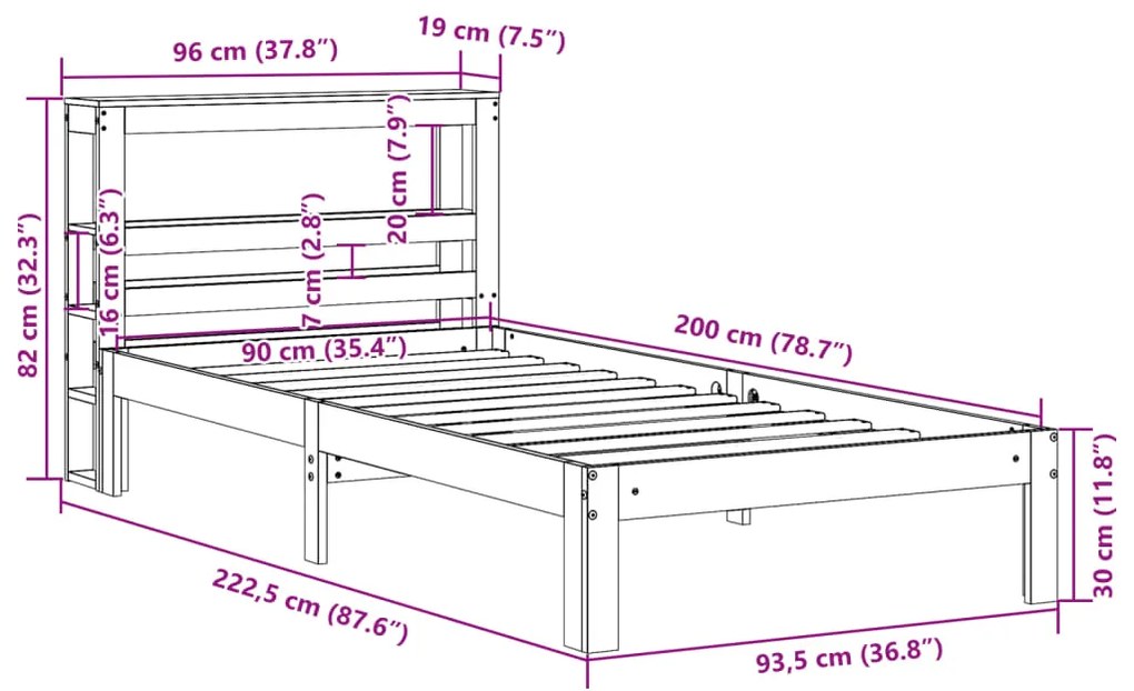 Cama sem colchão 90x200 cm pinho maciço castanho-mel